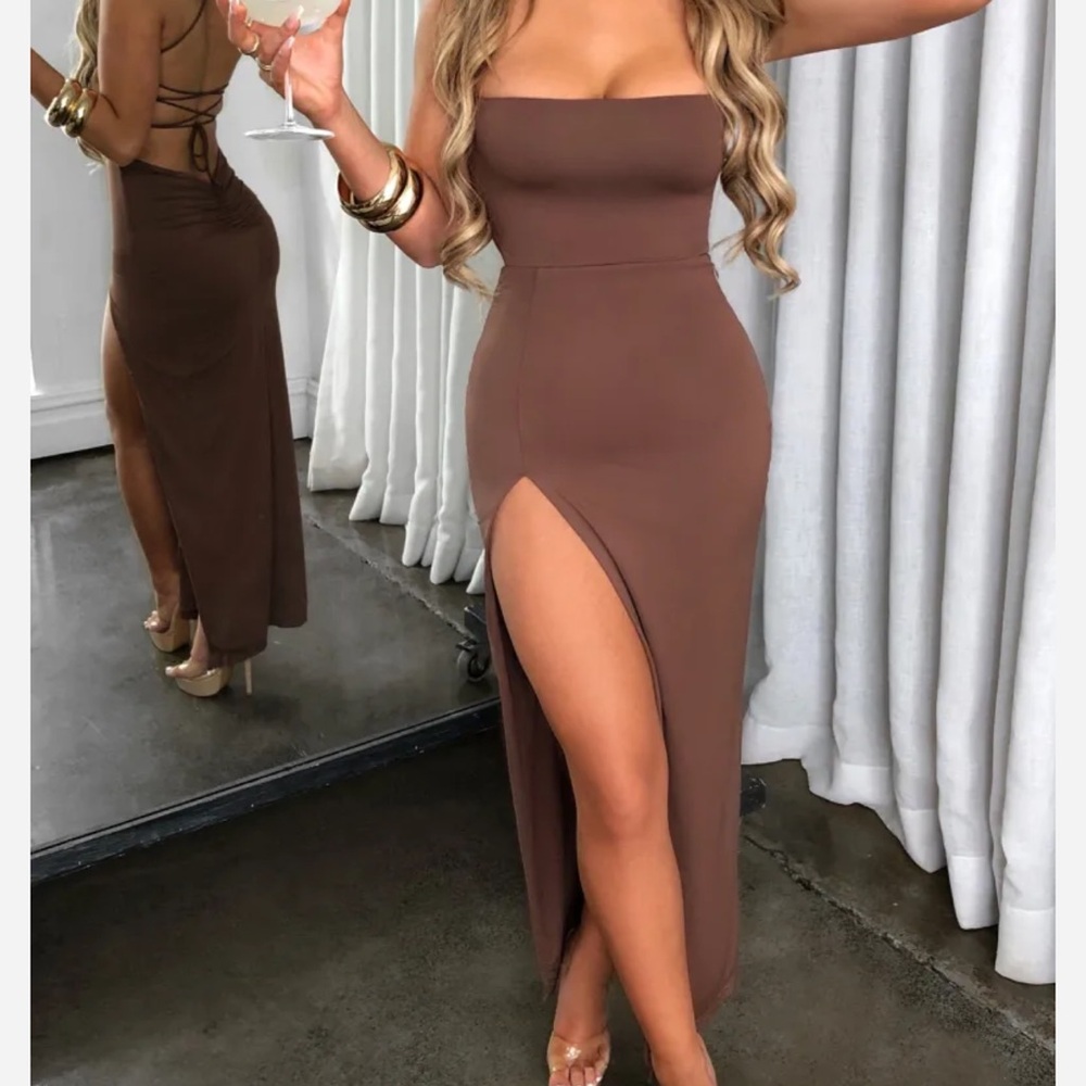 Elegant Strapless Brown Evening Dress